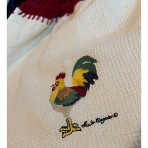 Laurie Korsgaden Rooster Kitchen Towel Waffle Weave & Crochet Top Loop 100% NWOT